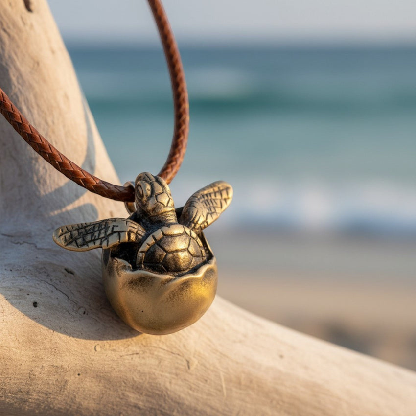 Baby Sea Turtle Necklace – "Hope" Hatchling – Bronze on Cord