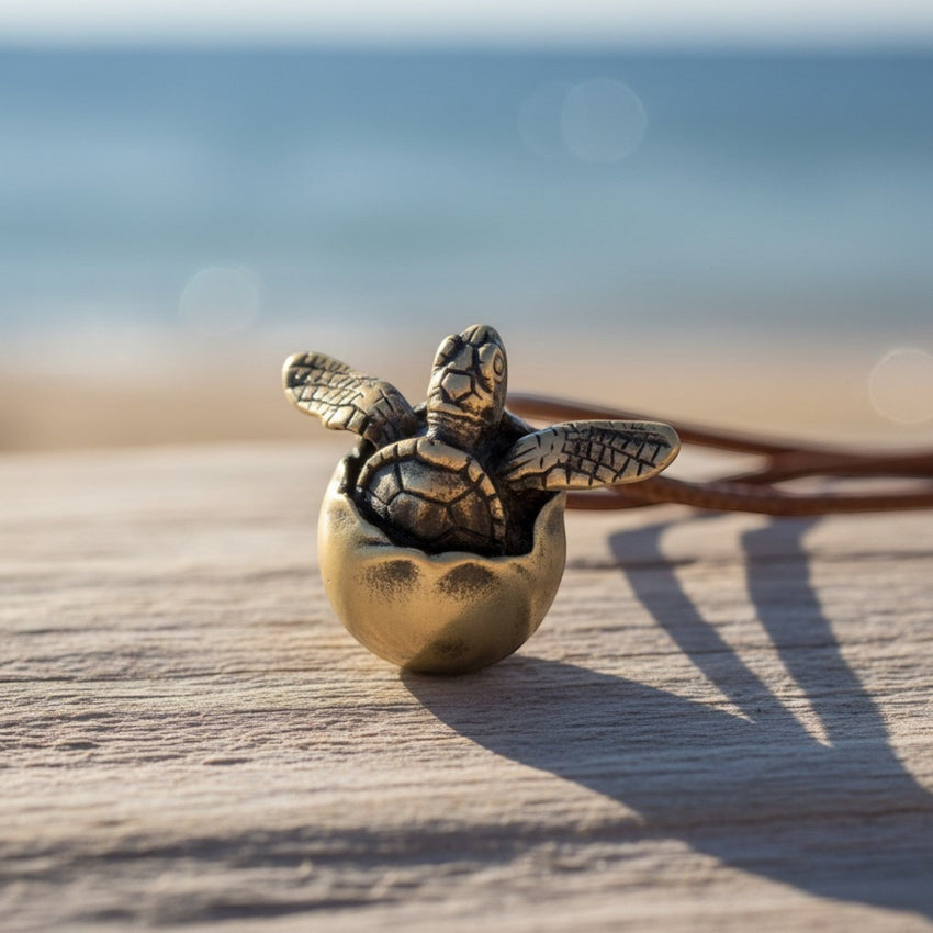 Baby Sea Turtle Necklace – "Hope" Hatchling – Bronze on Cord