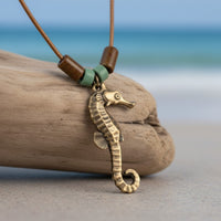 Seahorse Necklace – Shoreline Collection - Bronze with Greek Beads