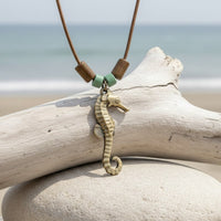 Seahorse Necklace – Shoreline Collection - Bronze with Greek Beads