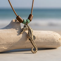 Seahorse Necklace – Shoreline Collection - Bronze with Greek Beads