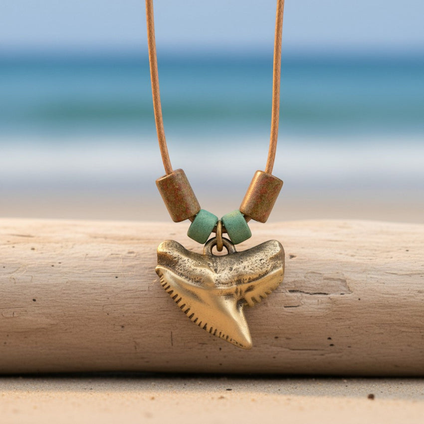 “Emma” Tiger Shark Tooth Necklace – Shoreline Collection - Bronze on Cord