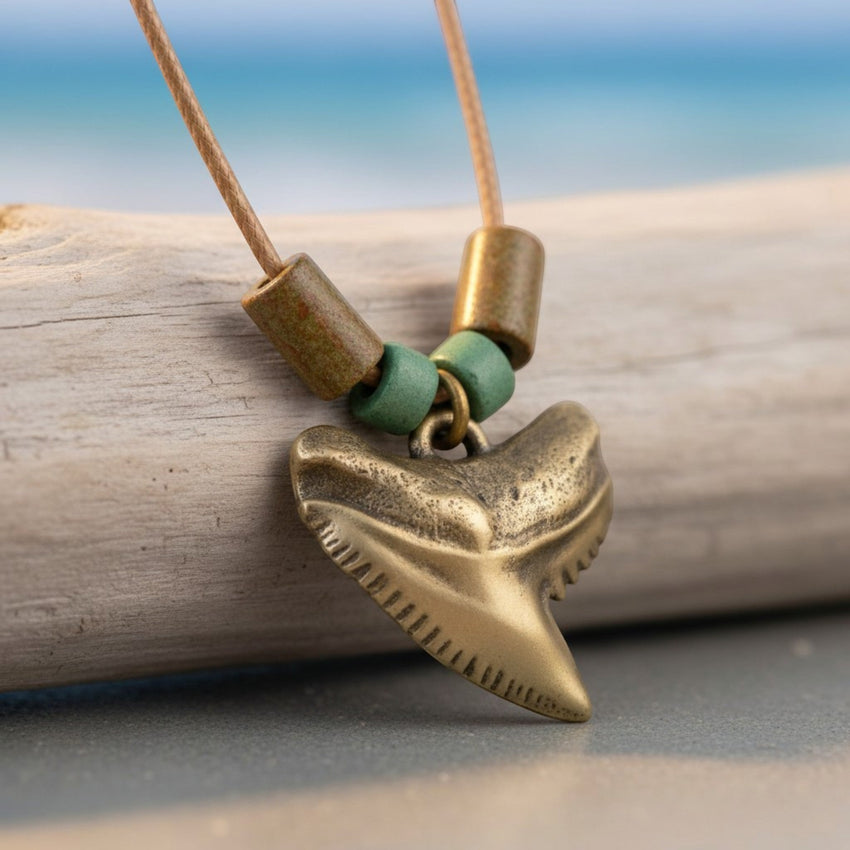 “Emma” Tiger Shark Tooth Necklace – Shoreline Collection - Bronze on Cord