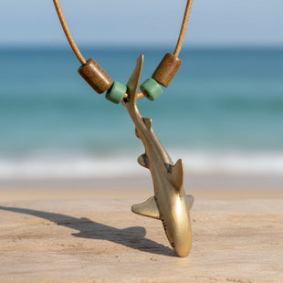 Large Reef Shark Necklace - Shoreline Collection - Bronze on Cord