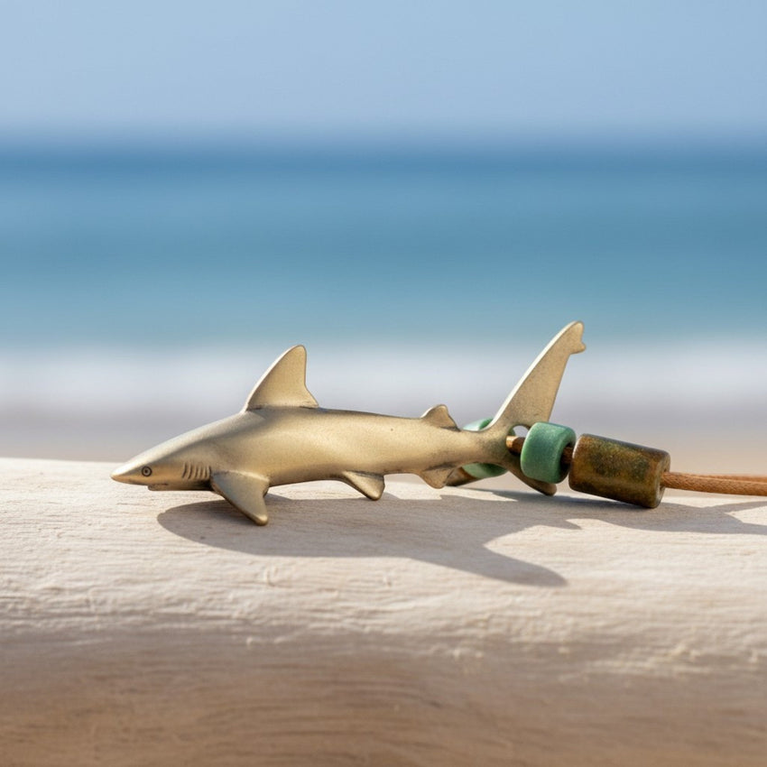 Large Reef Shark Necklace - Shoreline Collection - Bronze on Cord