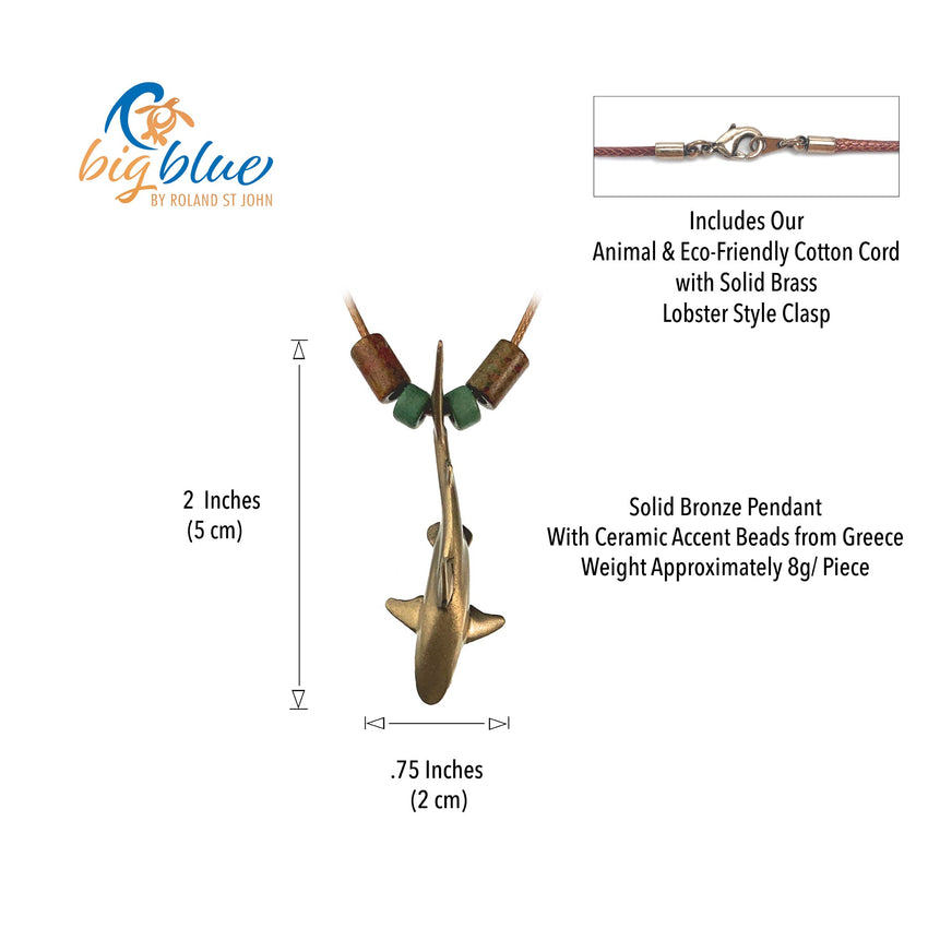Large Reef Shark Necklace - Shoreline Collection - Bronze on Cord