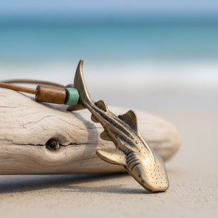 Whale Shark Necklace – Shoreline Collection - Bronze with Mykonos Beads on Cotton Cord