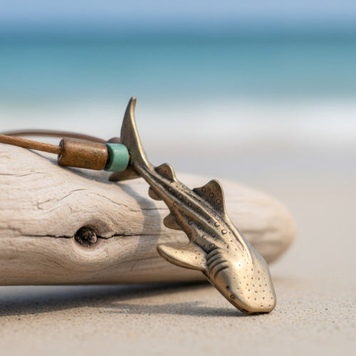 Whale Shark Necklace – Shoreline Collection - Bronze with Mykonos Beads on Cotton Cord