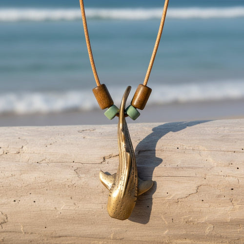Whale Shark Necklace – Shoreline Collection - Bronze with Mykonos Beads on Cotton Cord