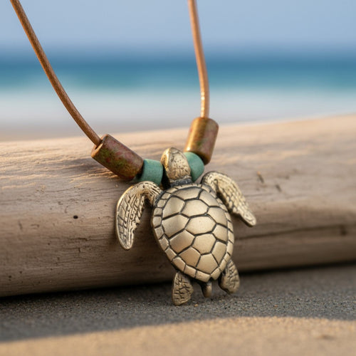 Sea Turtle Necklace – Shoreline Collection - Bronze on Braided Cotton Cord