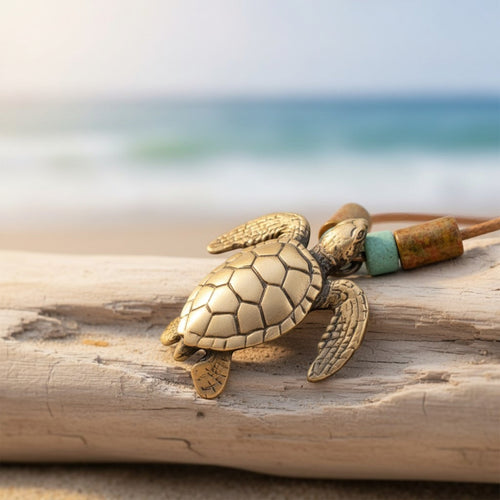 Sea Turtle Necklace – Shoreline Collection - Bronze on Braided Cotton Cord