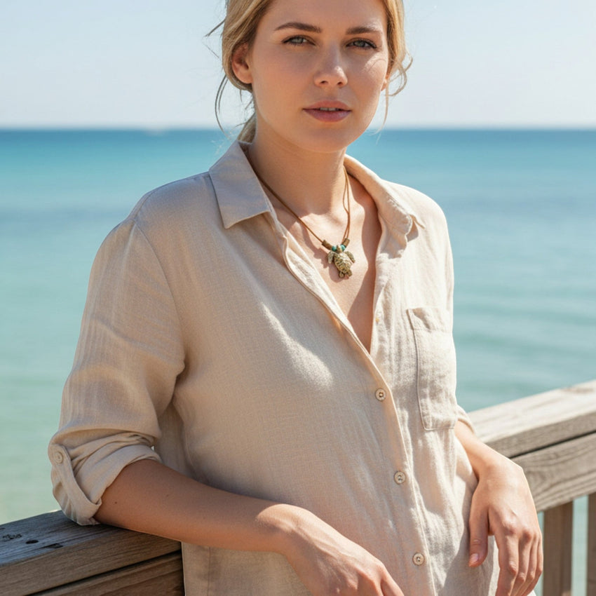Sea Turtle Necklace – Shoreline Collection - Bronze on Braided Cotton Cord