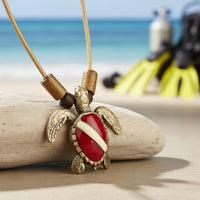Hawksbill Dive Turtle Necklace – Shoreline Collection - Bronze on Braided Cotton Cord