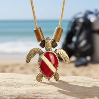 Hawksbill Dive Turtle Necklace – Shoreline Collection - Bronze on Braided Cotton Cord