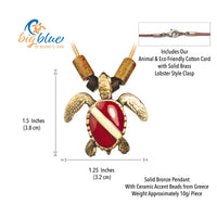 Hawksbill Dive Turtle Necklace – Shoreline Collection - Bronze on Braided Cotton Cord