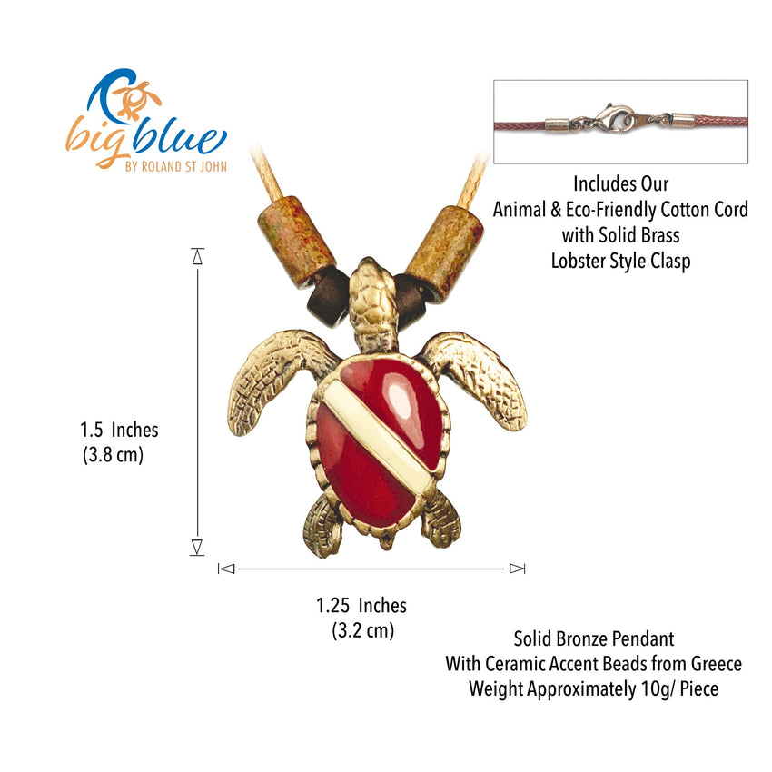 Hawksbill Dive Turtle Necklace – Shoreline Collection - Bronze on Braided Cotton Cord