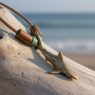 Medium Reef Shark Necklace - Shoreline Collection - Bronze on Cord