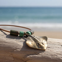 Stingray Pendant Necklace – Shoreline Collection – Bronze with Ceramic Beads
