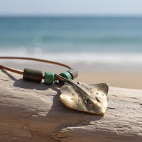 Stingray Pendant Necklace – Shoreline Collection – Bronze with Ceramic Beads