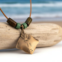 Stingray Pendant Necklace – Shoreline Collection – Bronze with Ceramic Beads