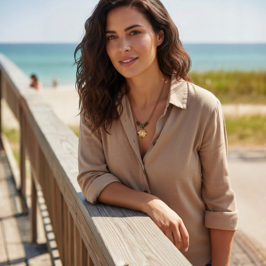 Stingray Pendant Necklace – Shoreline Collection – Bronze with Ceramic Beads