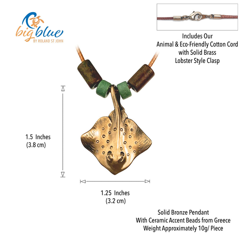 Stingray Pendant Necklace – Shoreline Collection – Bronze with Ceramic Beads