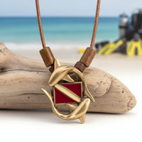 Sharks and Dive Flag Necklace  – Shoreline Collection – Bronze on Cotton Cord