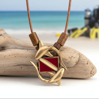 Sharks and Dive Flag Necklace  – Shoreline Collection – Bronze on Cotton Cord