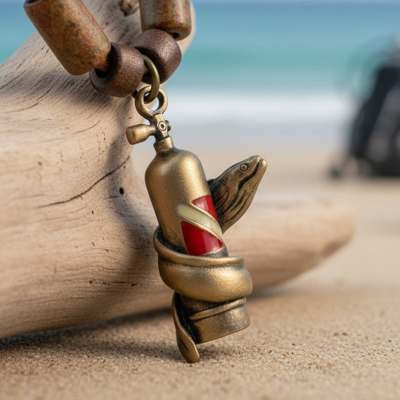 Moray Eel & Scuba Tank Necklace – Shoreline Collection -  Bronze on Braided Cotton Cord