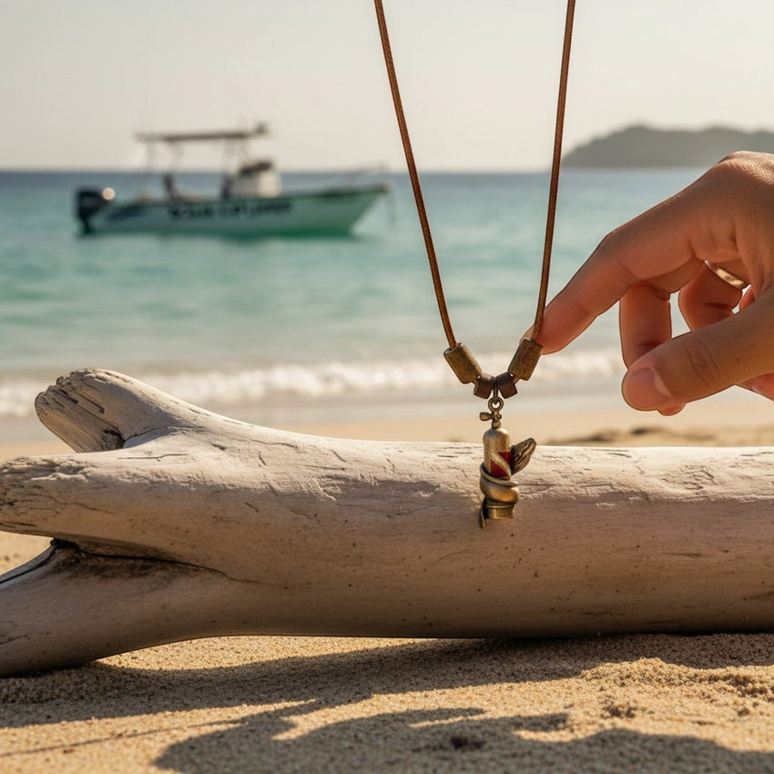 Moray Eel & Scuba Tank Necklace – Shoreline Collection -  Bronze on Braided Cotton Cord