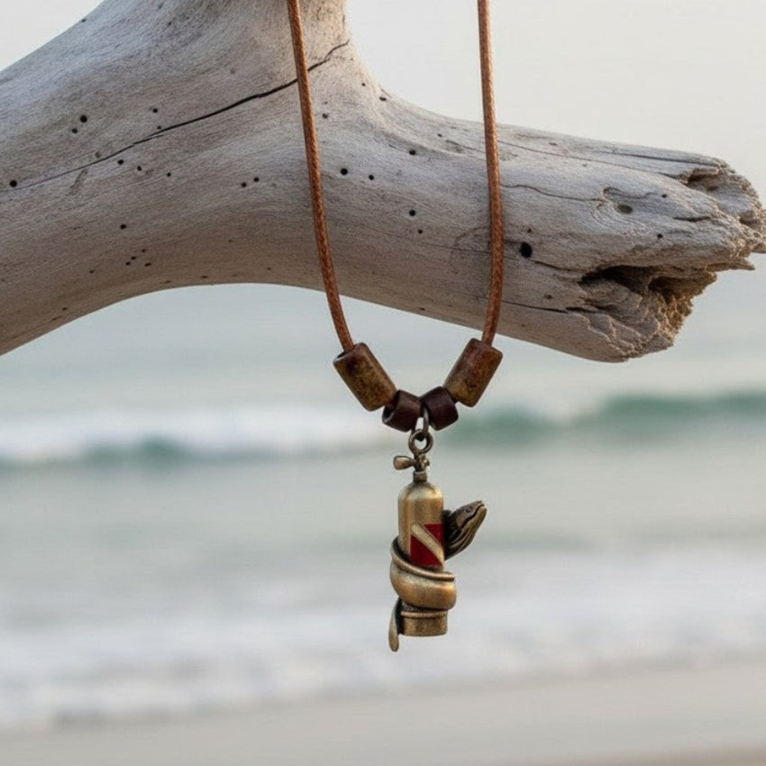 Moray Eel & Scuba Tank Necklace – Shoreline Collection -  Bronze on Braided Cotton Cord