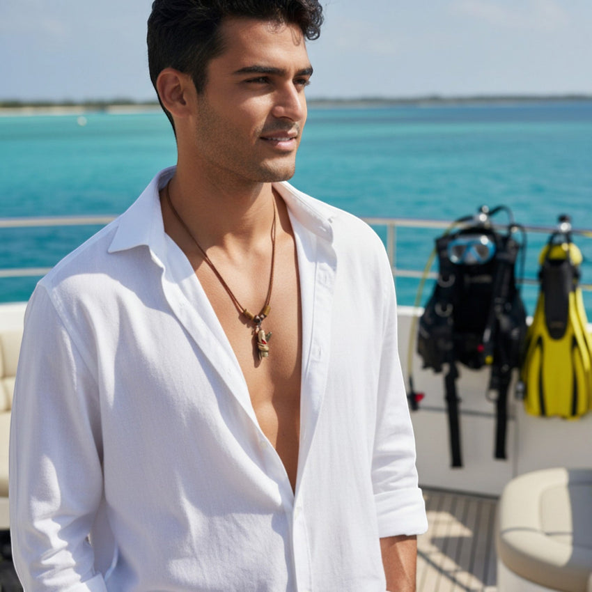 Moray Eel & Scuba Tank Necklace – Shoreline Collection -  Bronze on Braided Cotton Cord