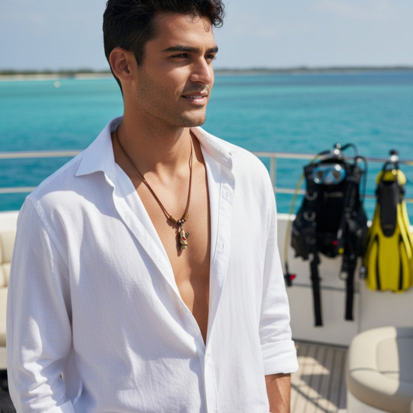 Moray Eel & Scuba Tank Necklace – Shoreline Collection -  Bronze on Braided Cotton Cord