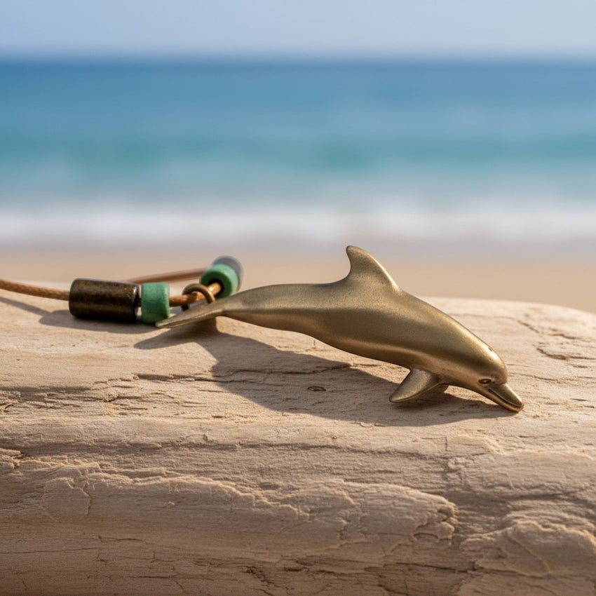 Dolphin Necklace With Beads – Shoreline Collection - Bronze