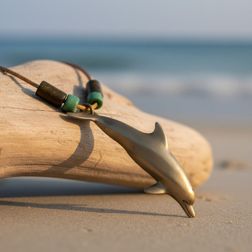 Dolphin Necklace With Beads – Shoreline Collection - Bronze