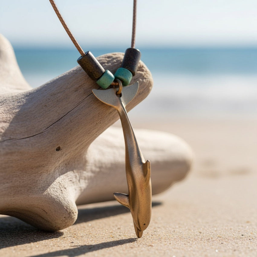 Dolphin Necklace With Beads – Shoreline Collection - Bronze