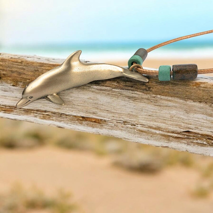 Dolphin Necklace With Beads – Shoreline Collection - Bronze