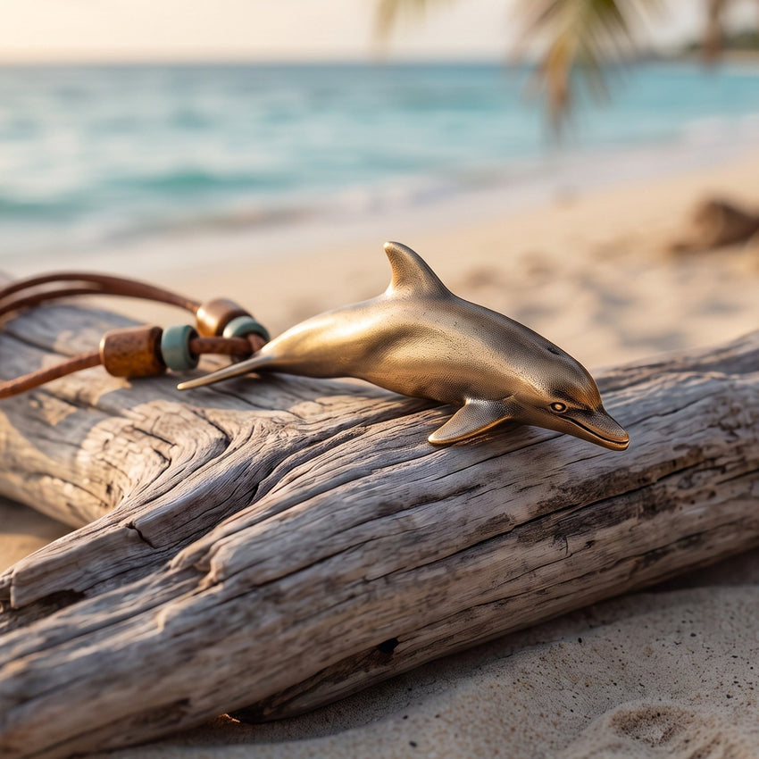 Dolphin Necklace With Beads – Shoreline Collection - Bronze