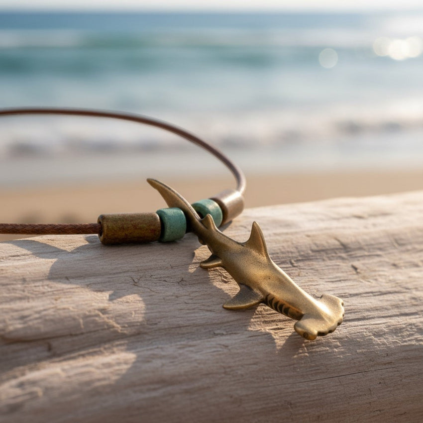 Hammerhead Shark Necklace – Shoreline Collection - Bronze on Cord