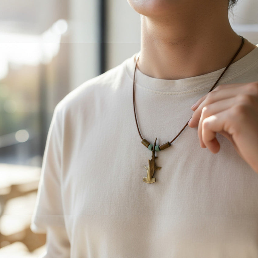 Hammerhead Shark Necklace – Shoreline Collection - Bronze on Cord