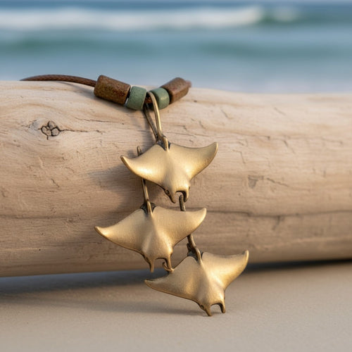 Triple Manta Rays Necklace – Shoreline Collection – Bronze