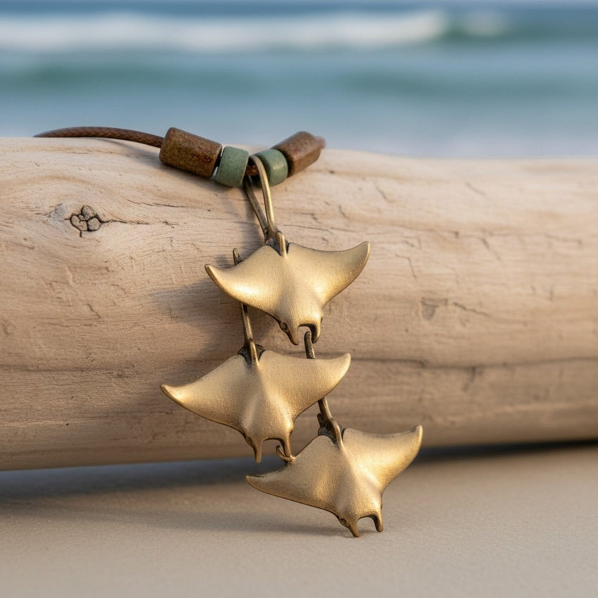 Triple Manta Rays Necklace – Shoreline Collection – Bronze