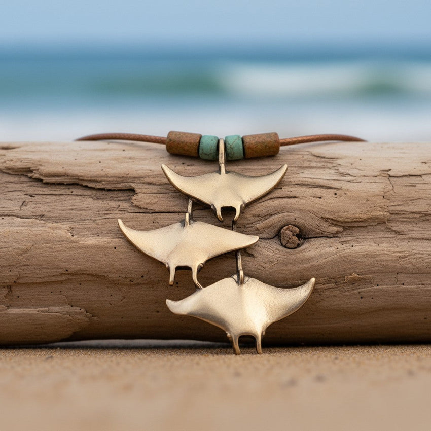 Triple Manta Rays Necklace – Shoreline Collection – Bronze