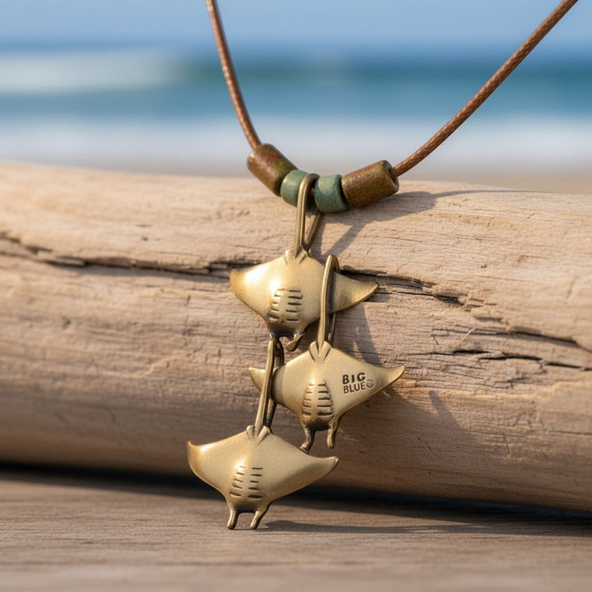 Triple Manta Rays Necklace – Shoreline Collection – Bronze