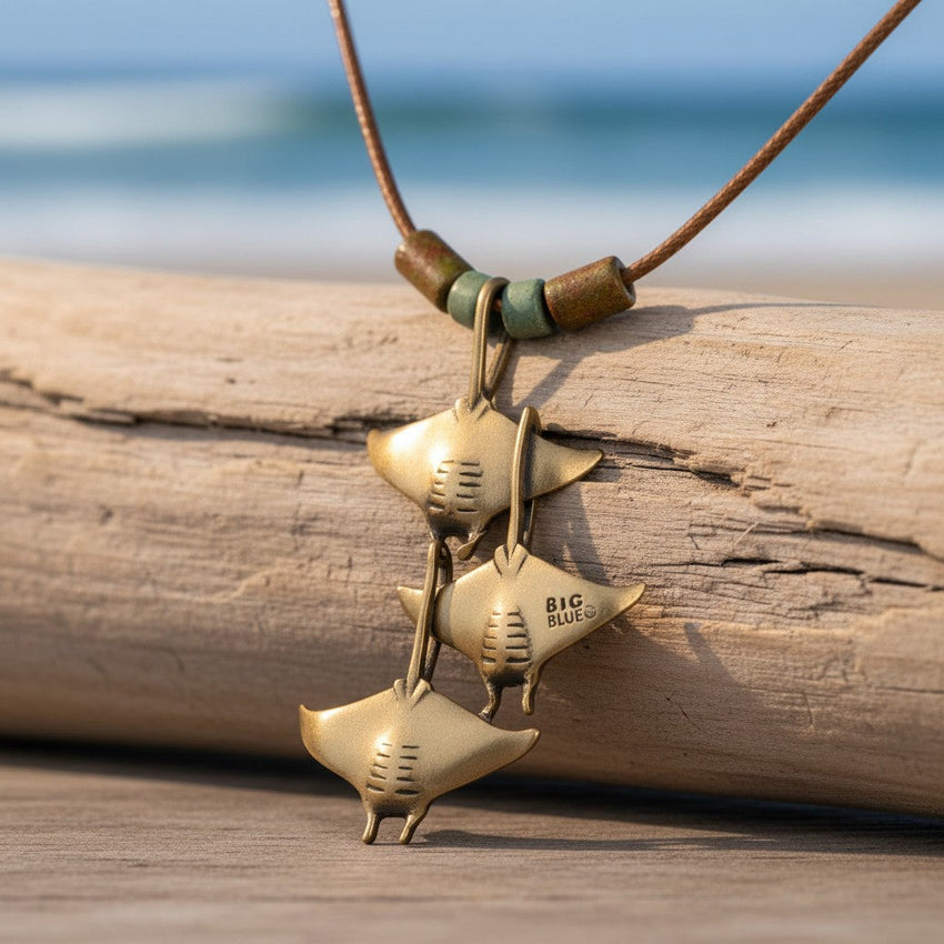 Triple Manta Rays Necklace – Shoreline Collection – Bronze