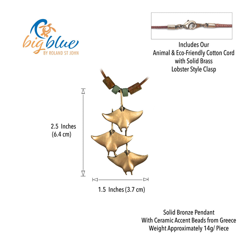 Triple Manta Rays Necklace – Shoreline Collection – Bronze