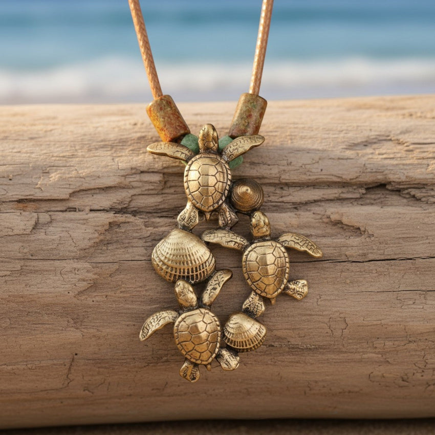 Baby Sea Turtle Hatchling Necklace - Shoreline Collection - Bronze