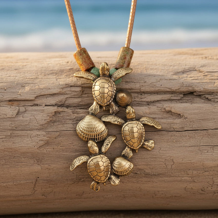 Baby Sea Turtle Hatchling Necklace - Shoreline Collection - Bronze