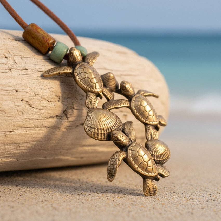 Baby Sea Turtle Hatchling Necklace - Shoreline Collection - Bronze