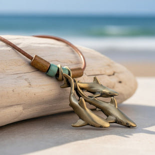 Grey Reef Sharks Trio Necklace – Shoreline Collection – Bronze